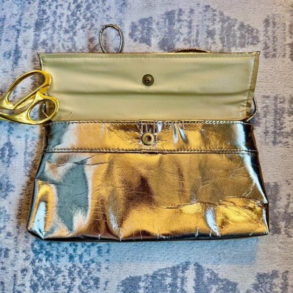 1980s Vintage Gold Vegan Leather Evening Bag - Picture 2 of 7